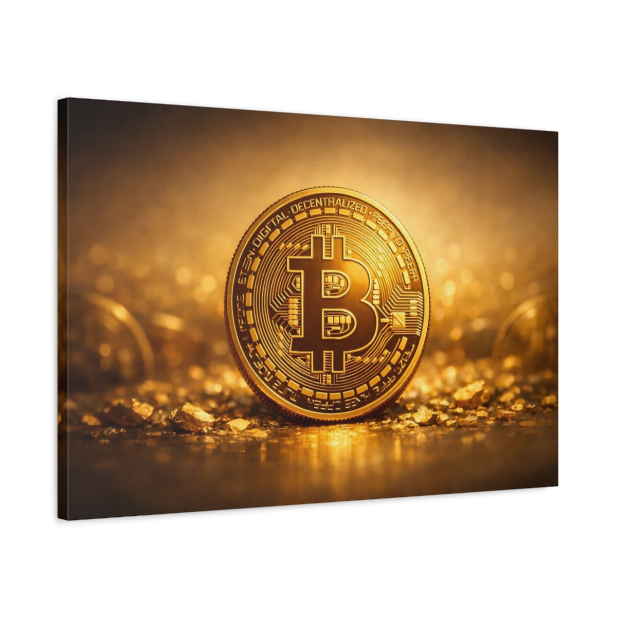 Landscape Gold Bitcoin Coin Science Fiction - Canvas Wall Art Print