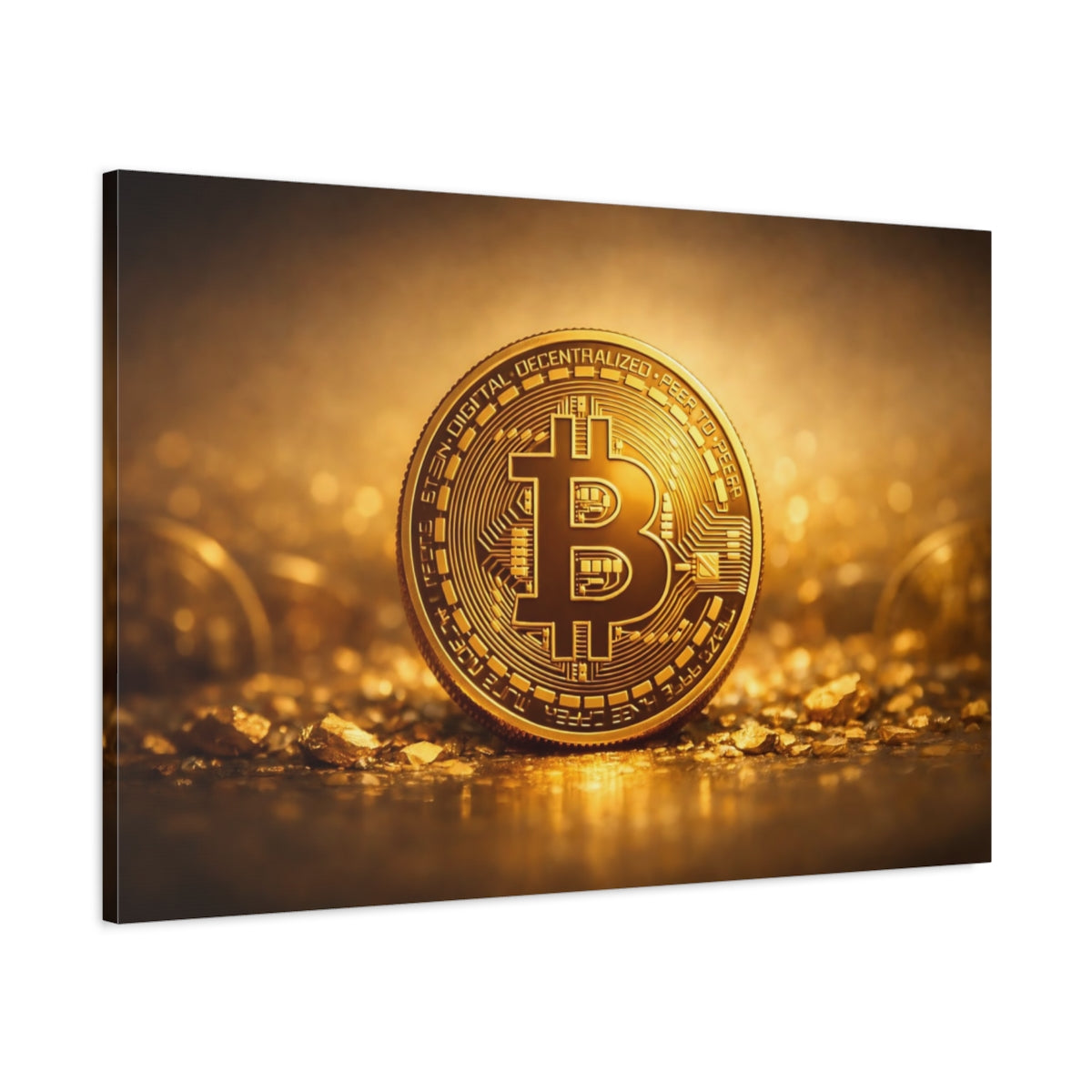 Landscape Gold Bitcoin Coin Science Fiction - Canvas Wall Art Print