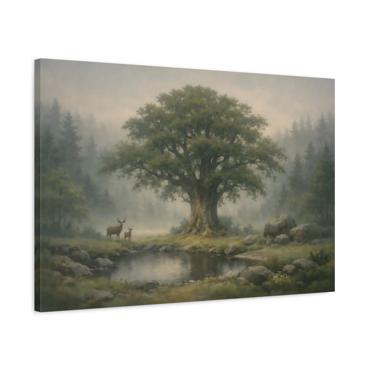 Funny Foggy Forest Ancient Tree Nature - Canvas Wall Art Print
