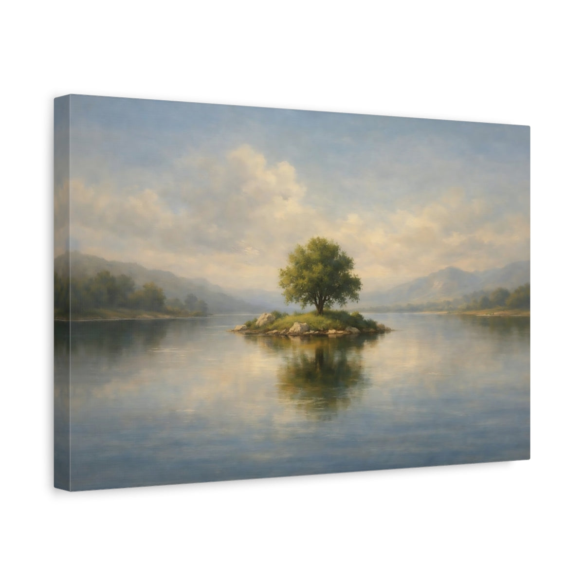 Side Mockup 4. Minimal Tiny Object In Large Space Scene shown as stretched canvas wall art