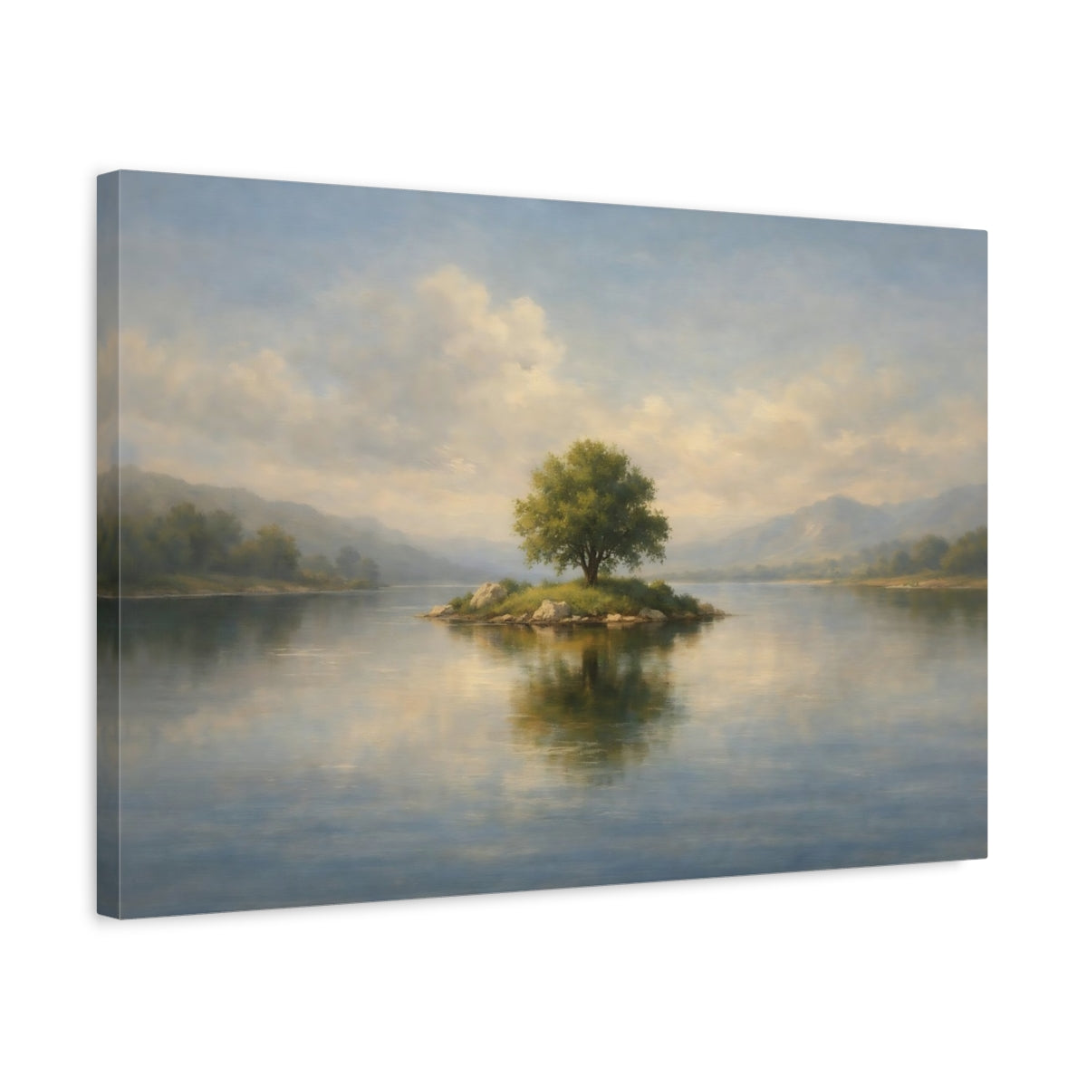 Side Mockup 3. Minimal Tiny Object In Large Space Scene shown as stretched canvas wall art