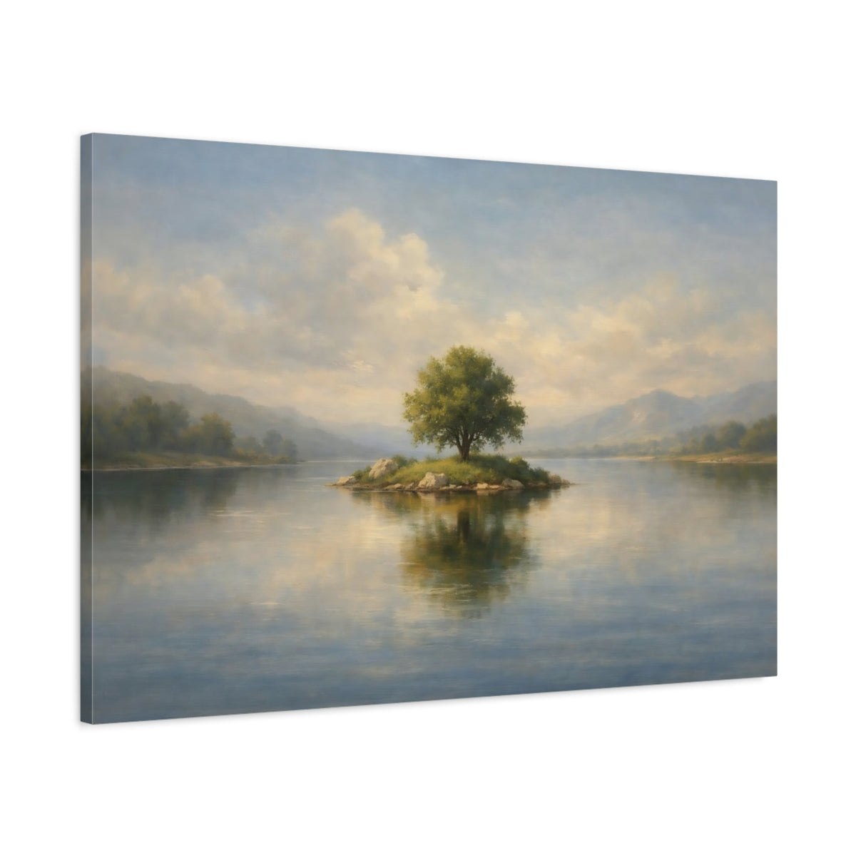 Side Mockup 1. Minimal Tiny Object In Large Space Scene shown as stretched canvas wall art
