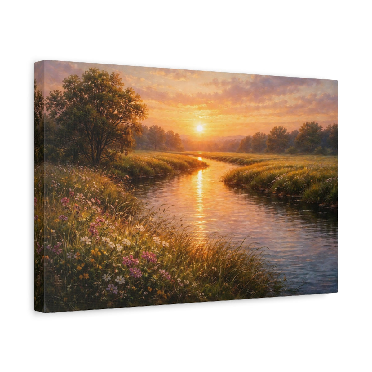 Tableau imprimé sur toile - Paysage de coucher de soleil doré sur la rivière