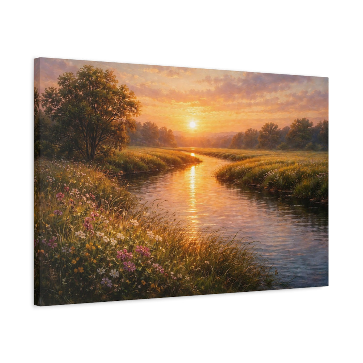 Tableau imprimé sur toile - Paysage de coucher de soleil doré sur la rivière