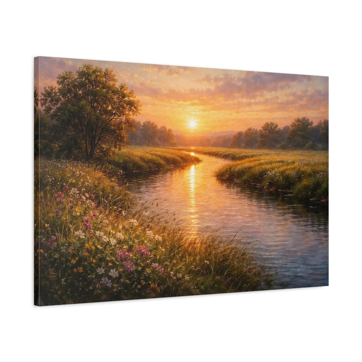 Tableau imprimé sur toile - Paysage de coucher de soleil doré sur la rivière