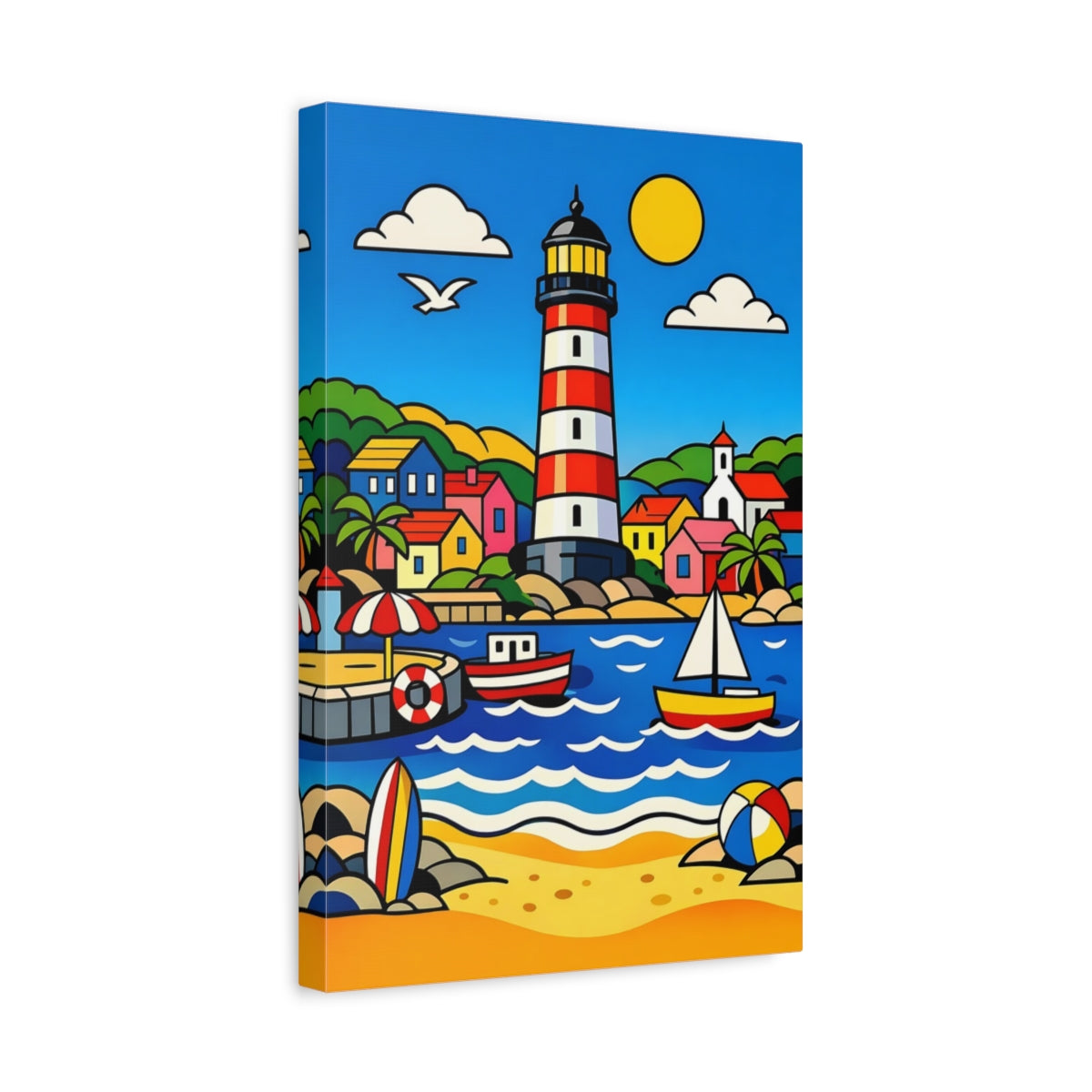Side Mockup 4. Nature Lighthouse Colorful Coastal shown as stretched canvas wall art