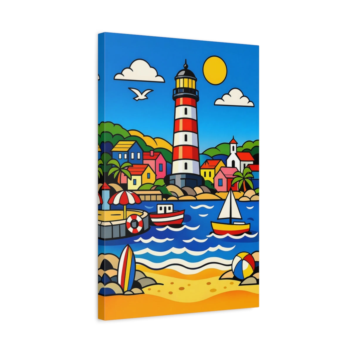 Side Mockup 3. Nature Lighthouse Colorful Coastal shown as stretched canvas wall art