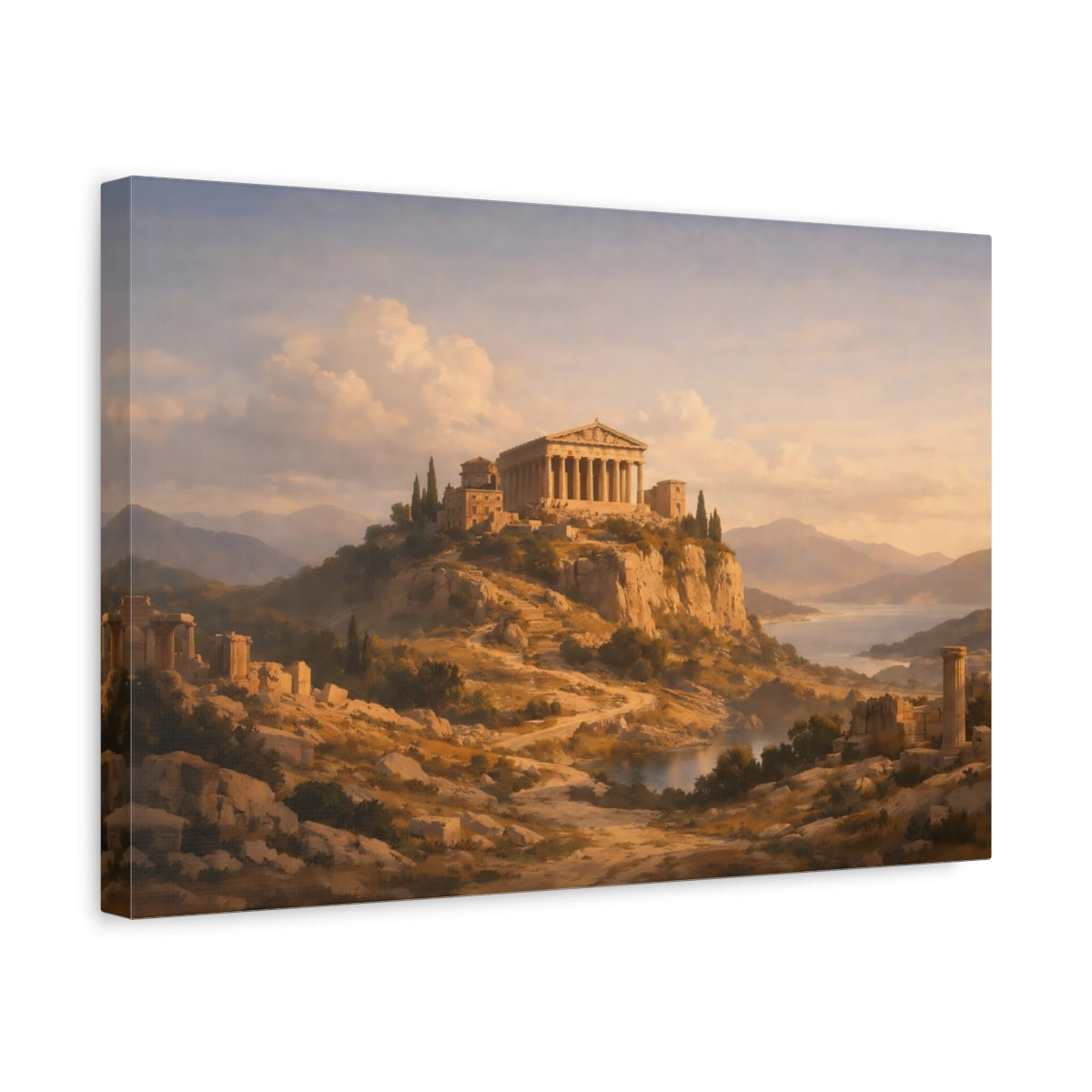 Heritage Map Ancient Temple Vintage - Canvas Wall Art Print
