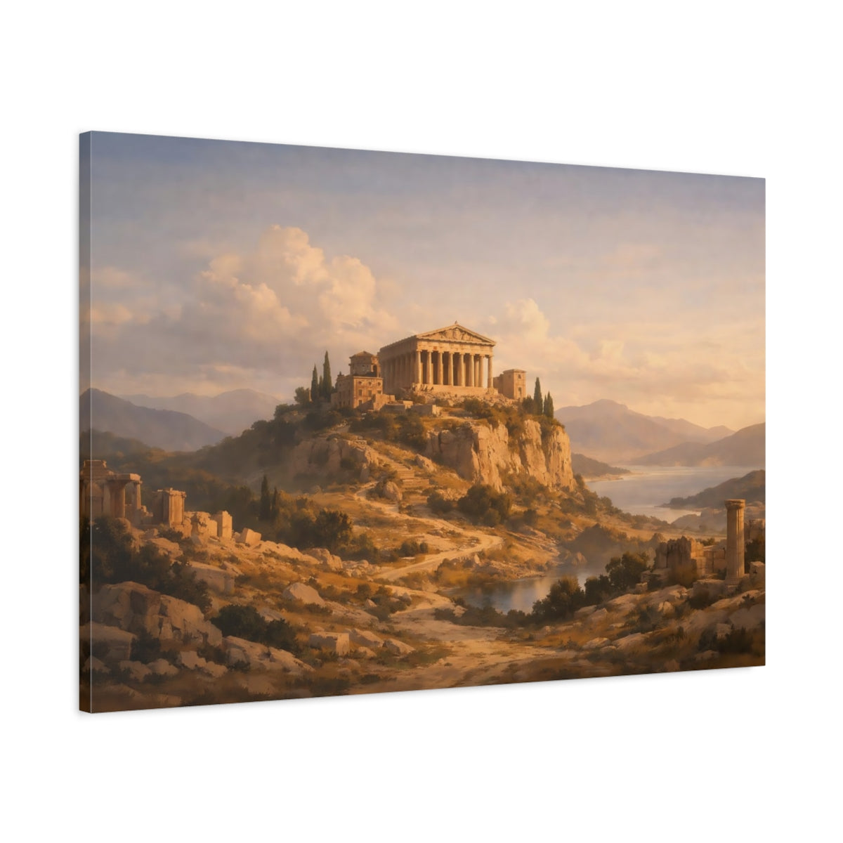 Heritage Map Ancient Temple Vintage - Canvas Wall Art Print