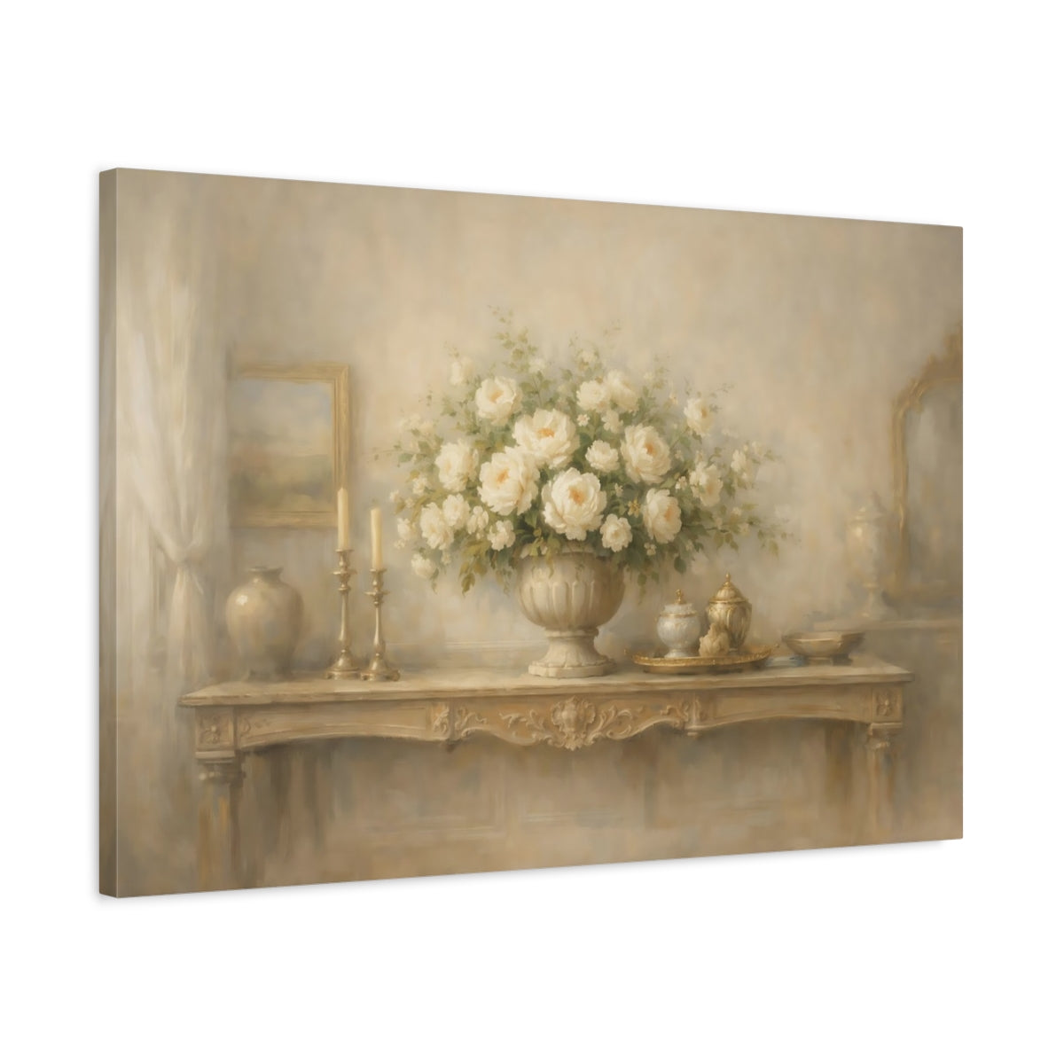Side Mockup 2. Light Airy Cinematic Interior Wide Scene shown as stretched canvas wall art
