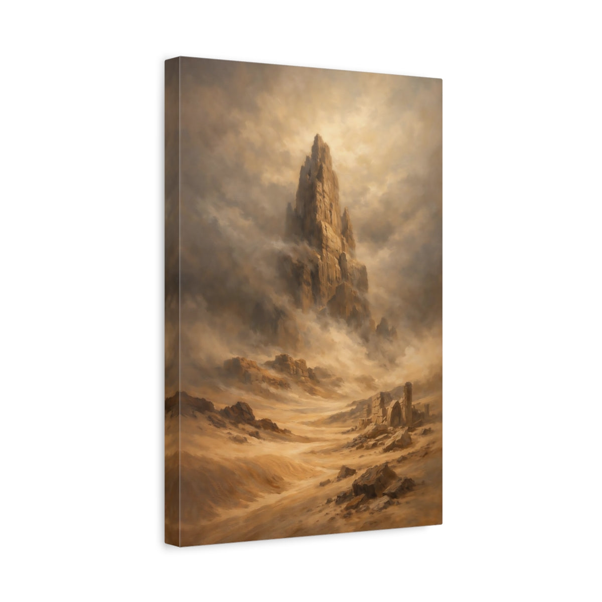 Side Mockup 4. Nature Rock Formation Brown And Gold shown as stretched canvas wall art