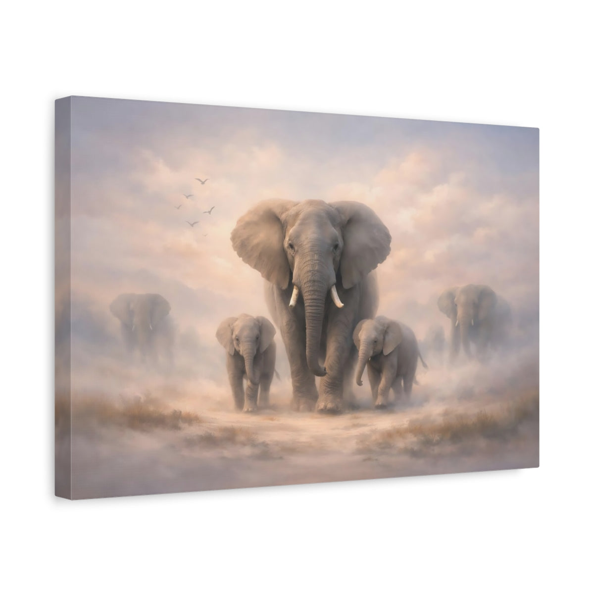Soft Dreamscape Elephant Walk Animals - Canvas Wall Art Print