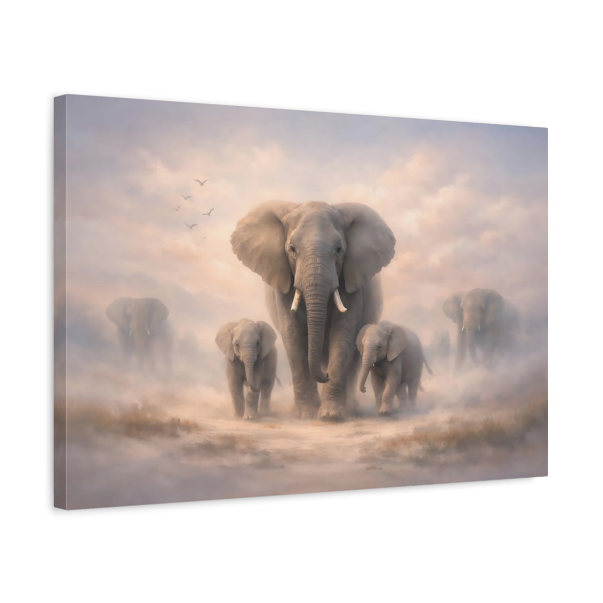 Soft Dreamscape Elephant Walk Animals - Canvas Wall Art Print
