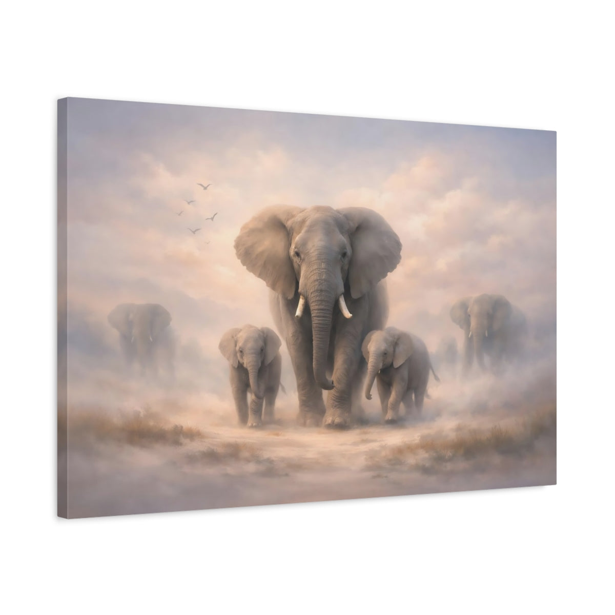 Soft Dreamscape Elephant Walk Animals - Canvas Wall Art Print