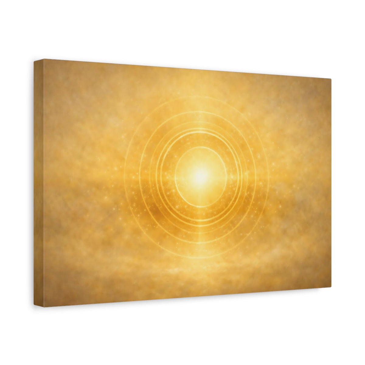 Side Mockup 4. Golden Glow Circles shown as stretched canvas wall art