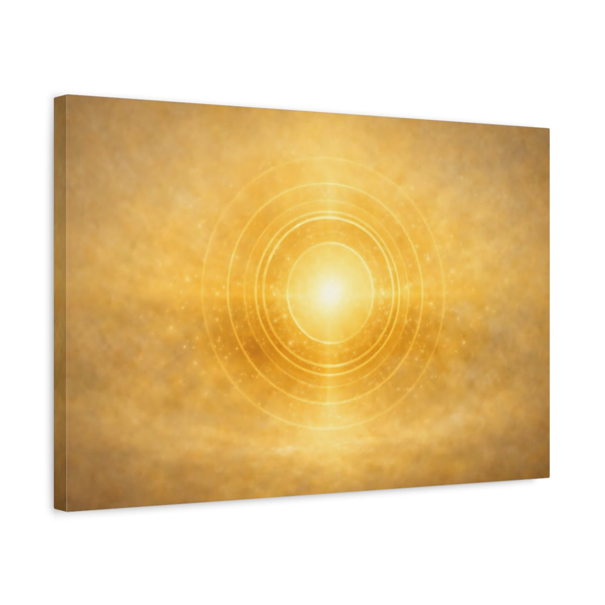 Side Mockup 3. Golden Glow Circles shown as stretched canvas wall art