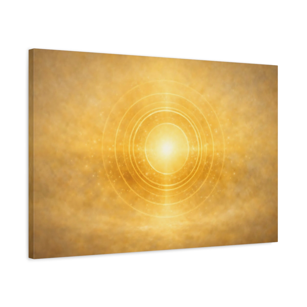 Side Mockup 2. Golden Glow Circles shown as stretched canvas wall art