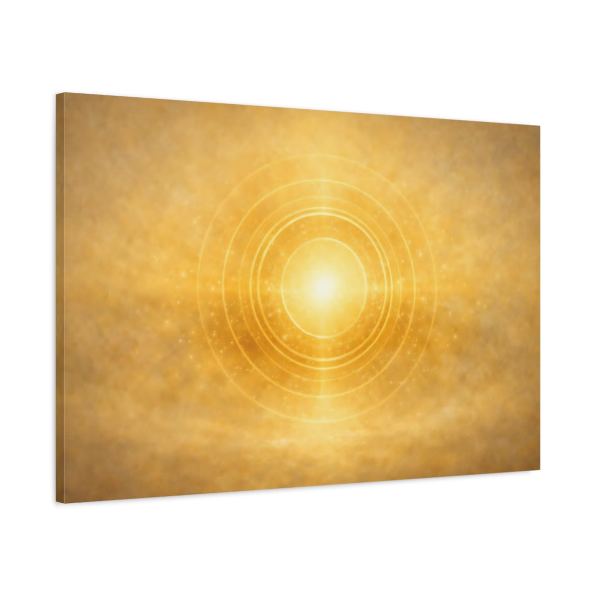 Side Mockup 1. Golden Glow Circles shown as stretched canvas wall art