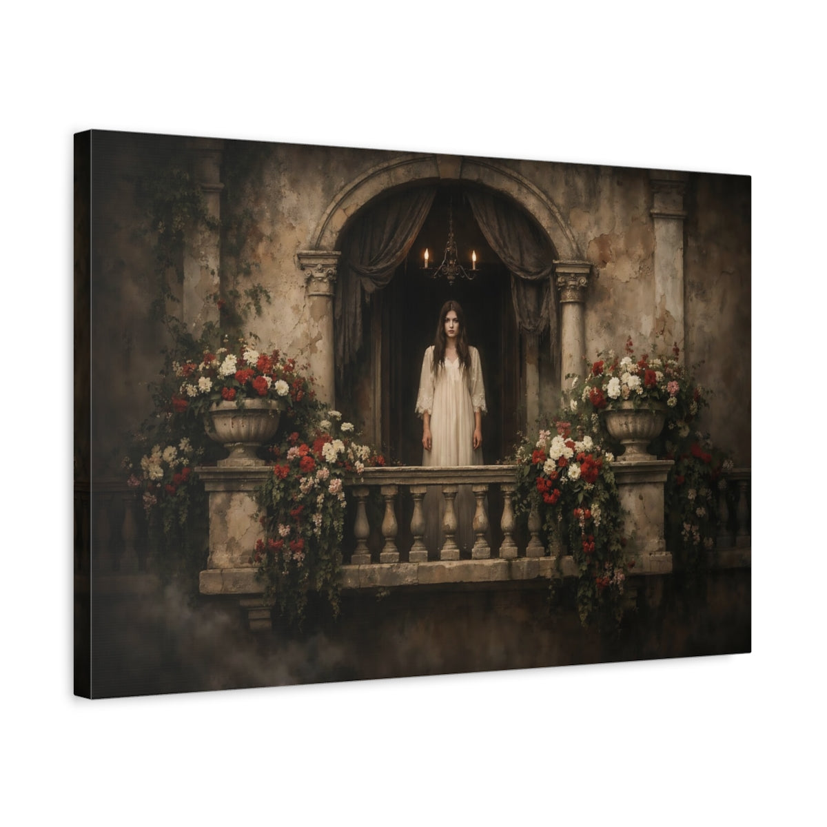 Horror Italian Flower Balcony Woman Fairytale - Canvas Wall Art Print