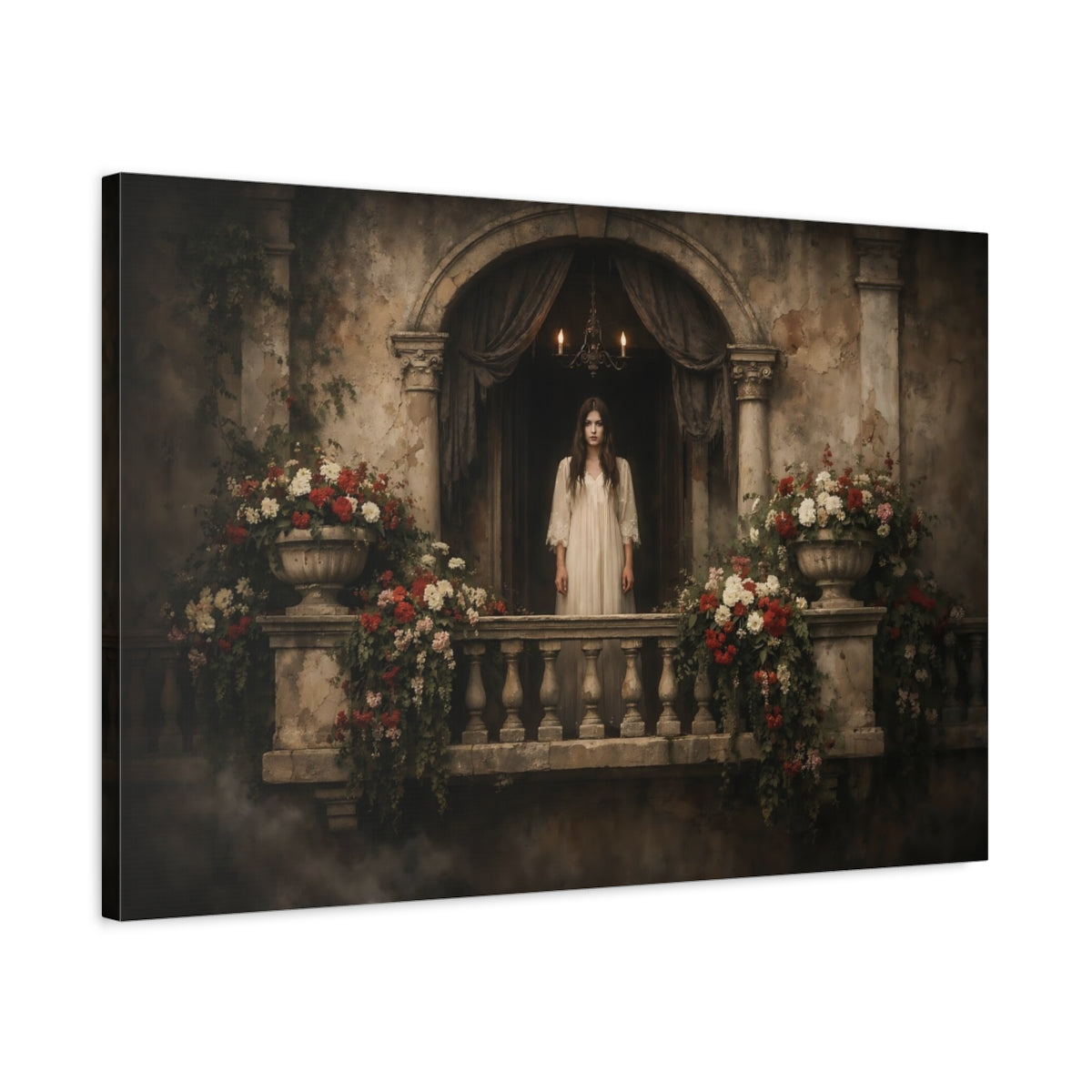 Horror Italian Flower Balcony Woman Fairytale - Canvas Wall Art Print