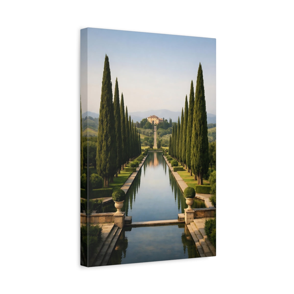 Side Mockup 4. Nature Formal Garden Tuscan Landscape shown as stretched canvas wall art