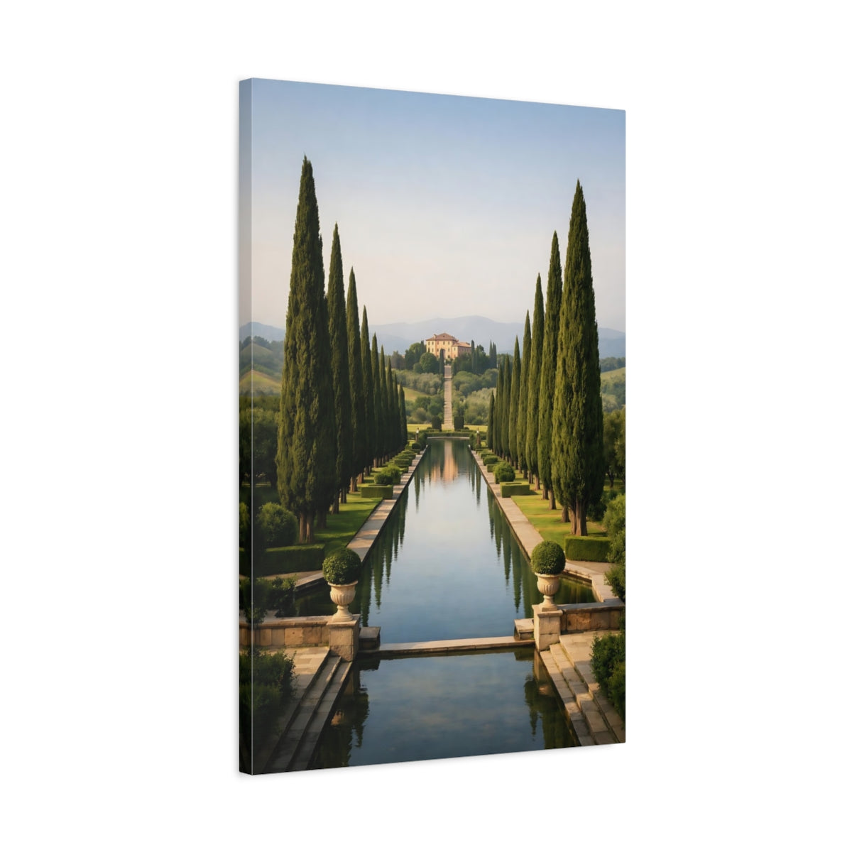Side Mockup 2. Nature Formal Garden Tuscan Landscape shown as stretched canvas wall art