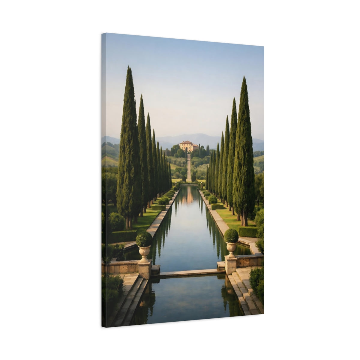 Side Mockup 1. Nature Formal Garden Tuscan Landscape shown as stretched canvas wall art