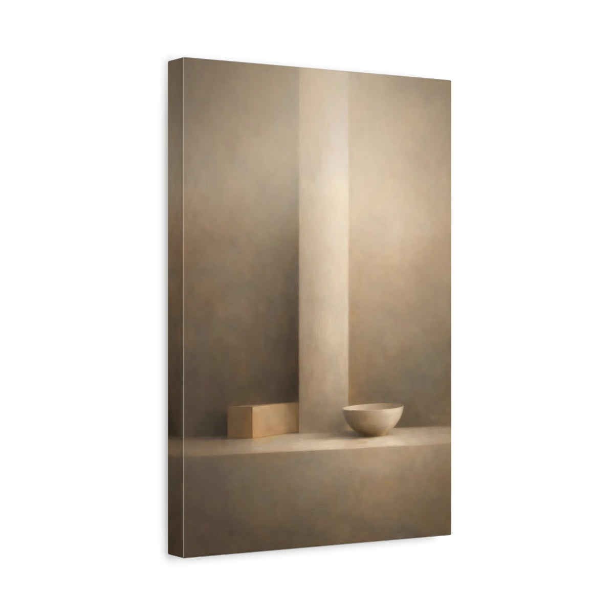 Side Mockup 4. Abstract Geometric Forms Minimalist Beige Art shown as stretched canvas wall art