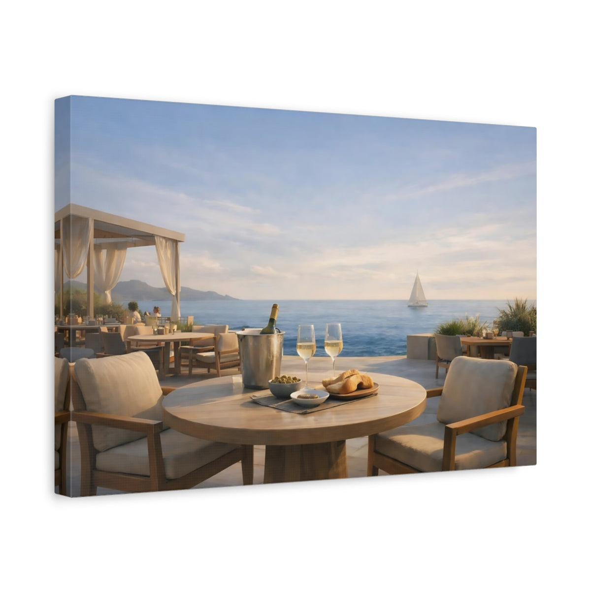 Contemporary Seaside Bistro Terrace Coastal Dining Nature - Canvas Wall Art Print