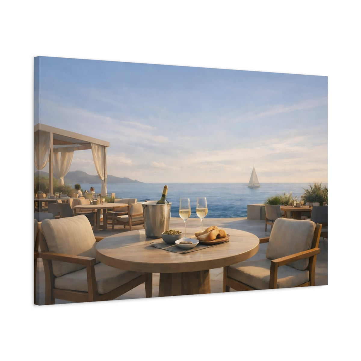 Contemporary Seaside Bistro Terrace Coastal Dining Nature - Canvas Wall Art Print