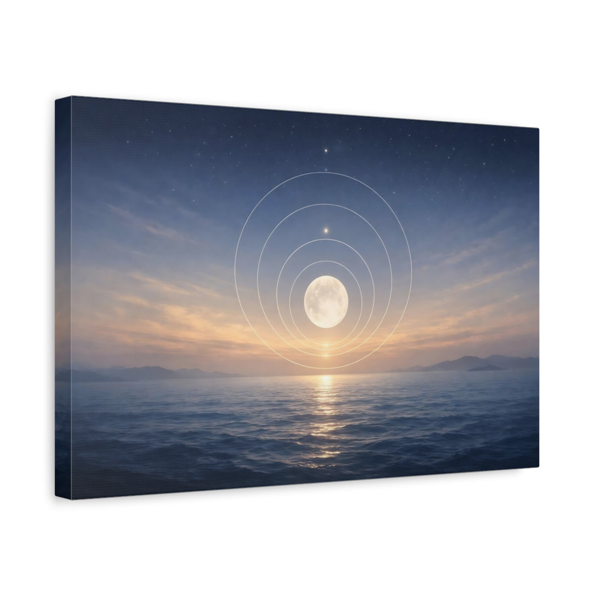Seascape Cosmic Circles Full Moon Nature - Canvas Wall Art Print