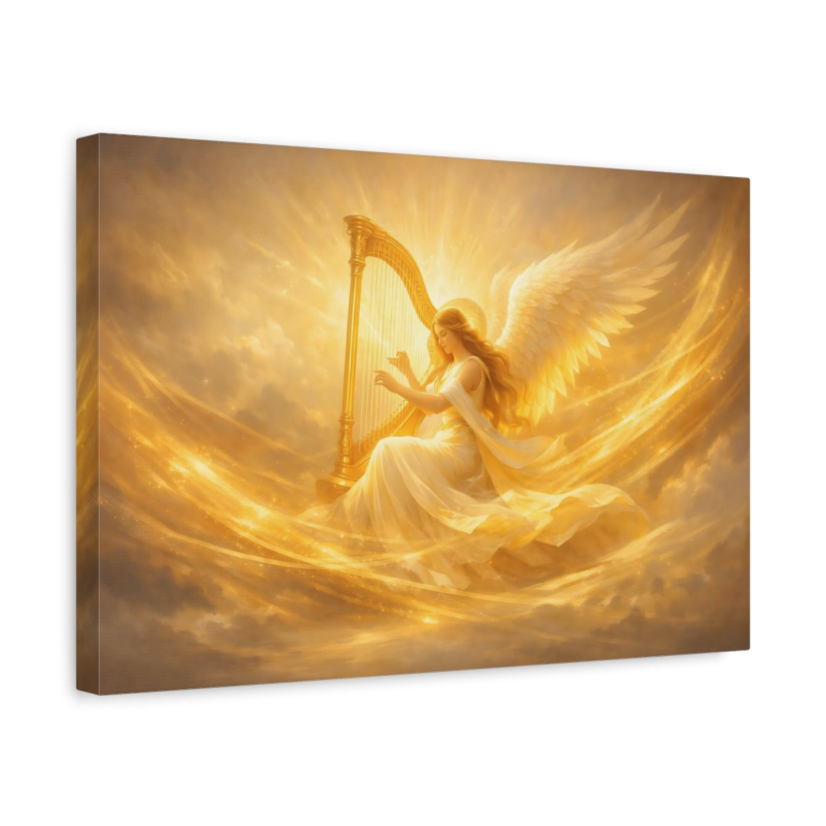 Golden Glow Harp Angel Religious - Canvas Wall Art Print