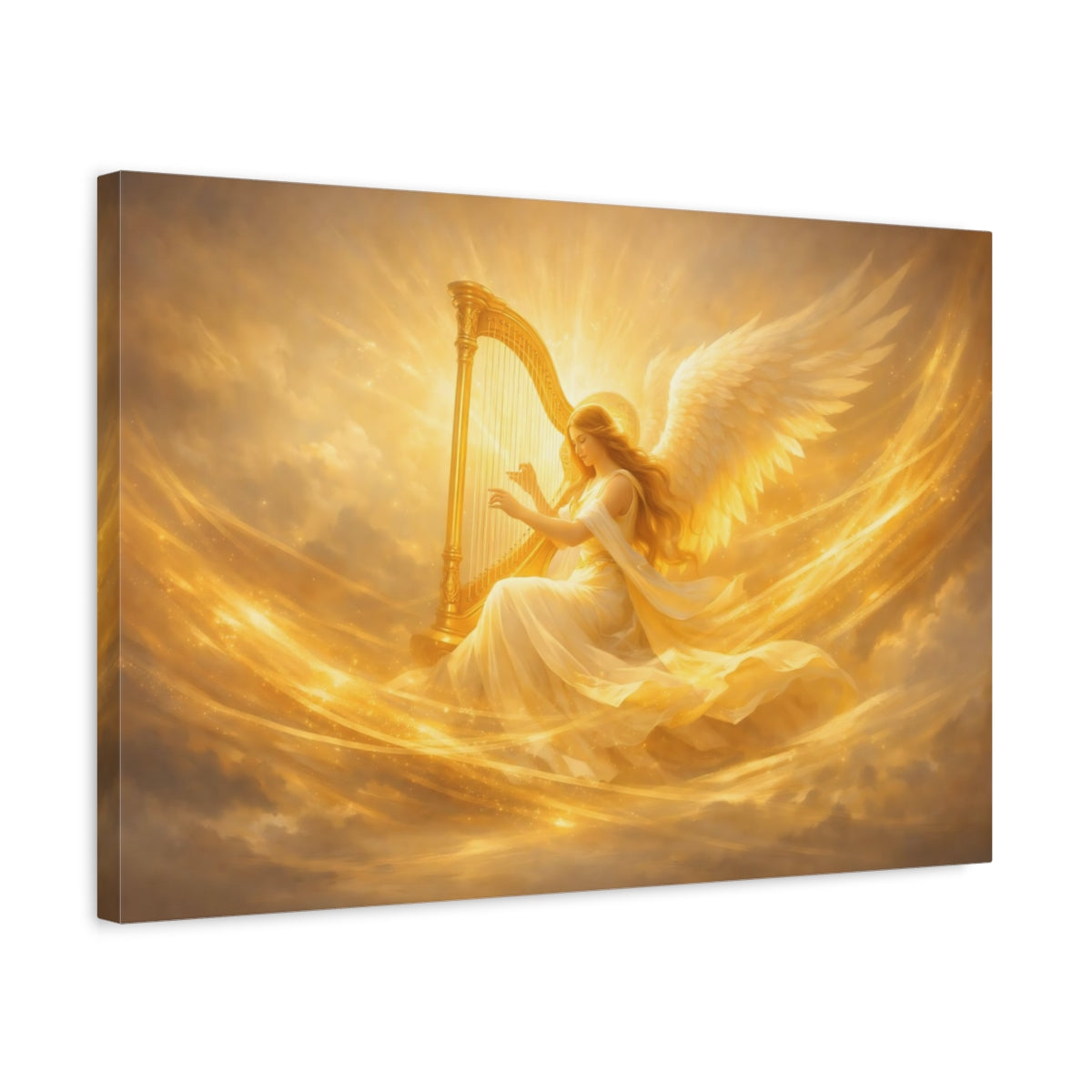 Golden Glow Harp Angel Religious - Canvas Wall Art Print