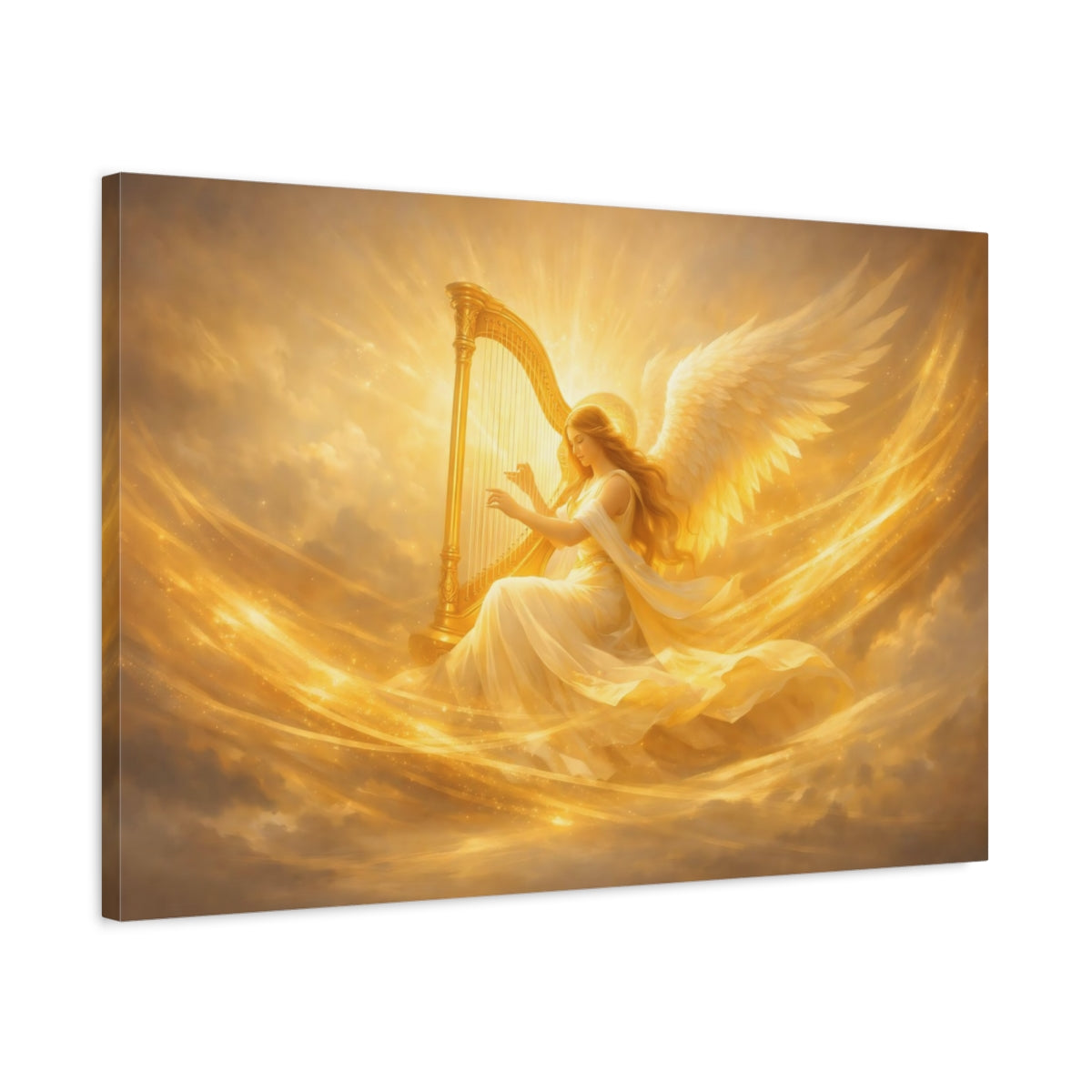 Golden Glow Harp Angel Religious - Canvas Wall Art Print