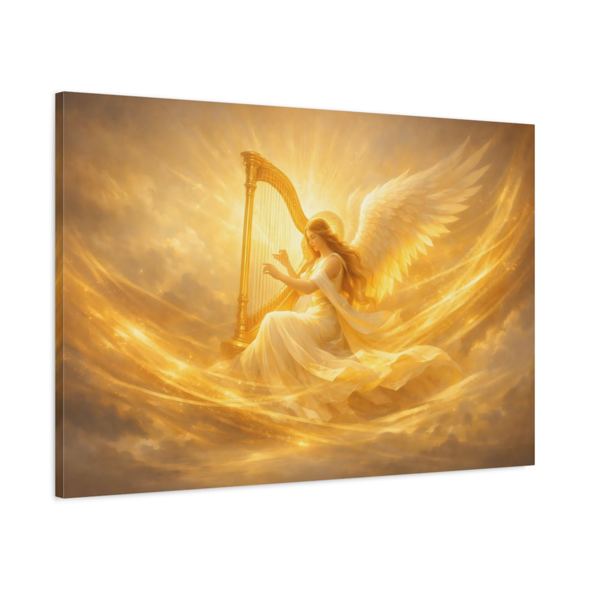 Golden Glow Harp Angel Religious - Canvas Wall Art Print