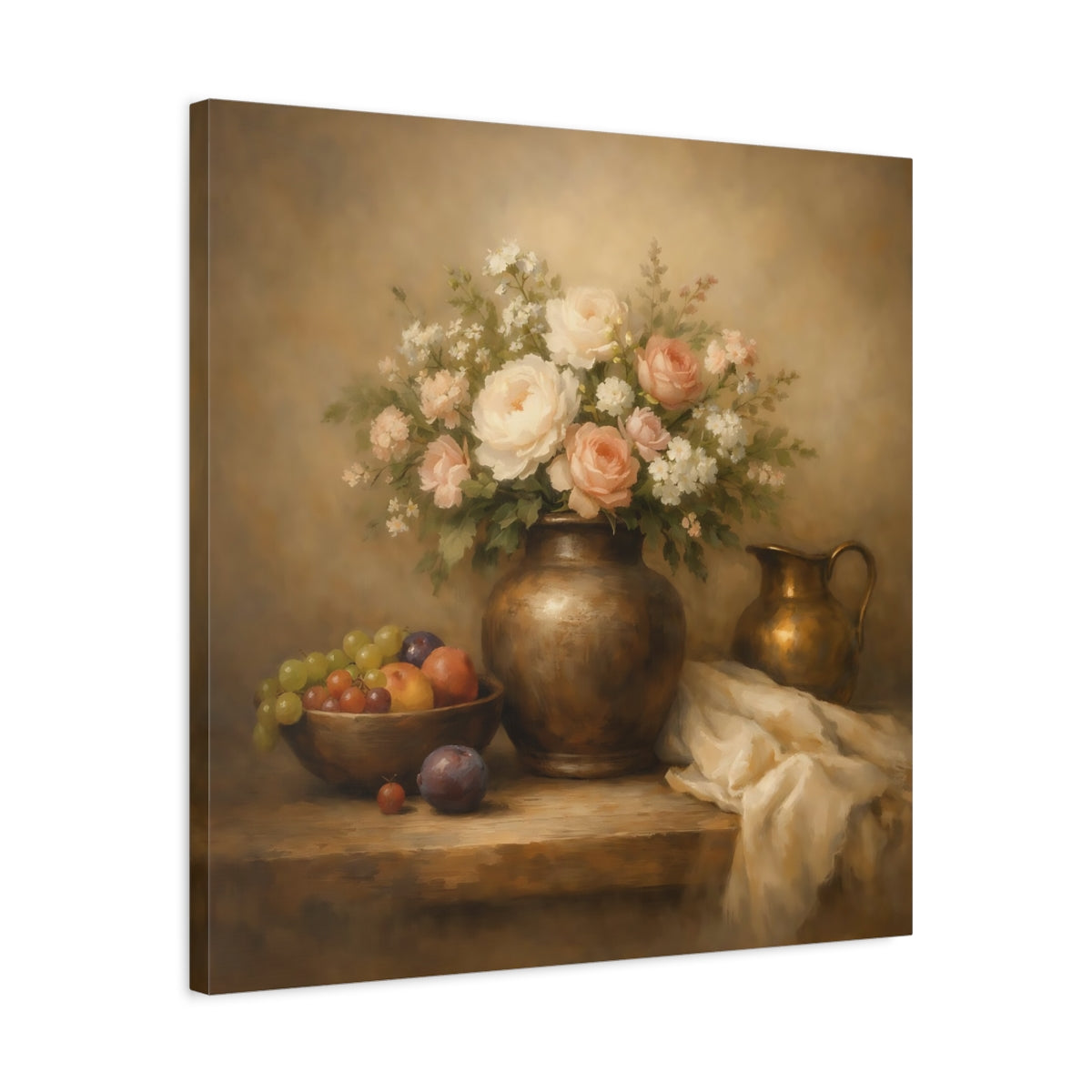 Side Mockup 4. Floral Flower Vase Floral Still Life shown as stretched canvas wall art