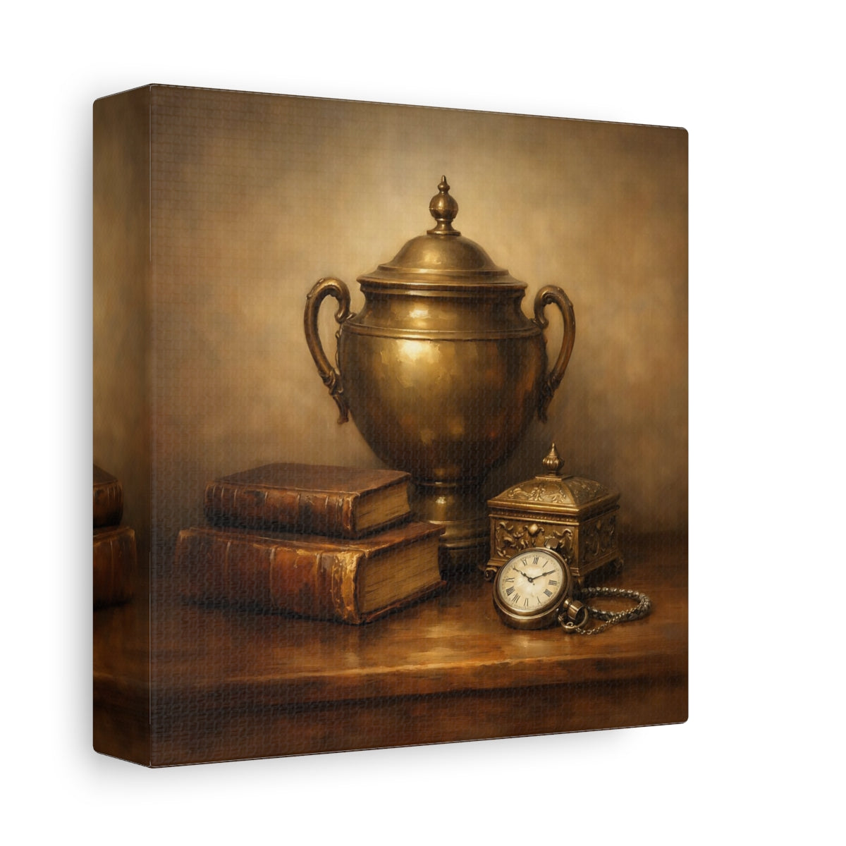 Side Mockup 1. Vintage Vintage Objects Gold And Brown shown as stretched canvas wall art