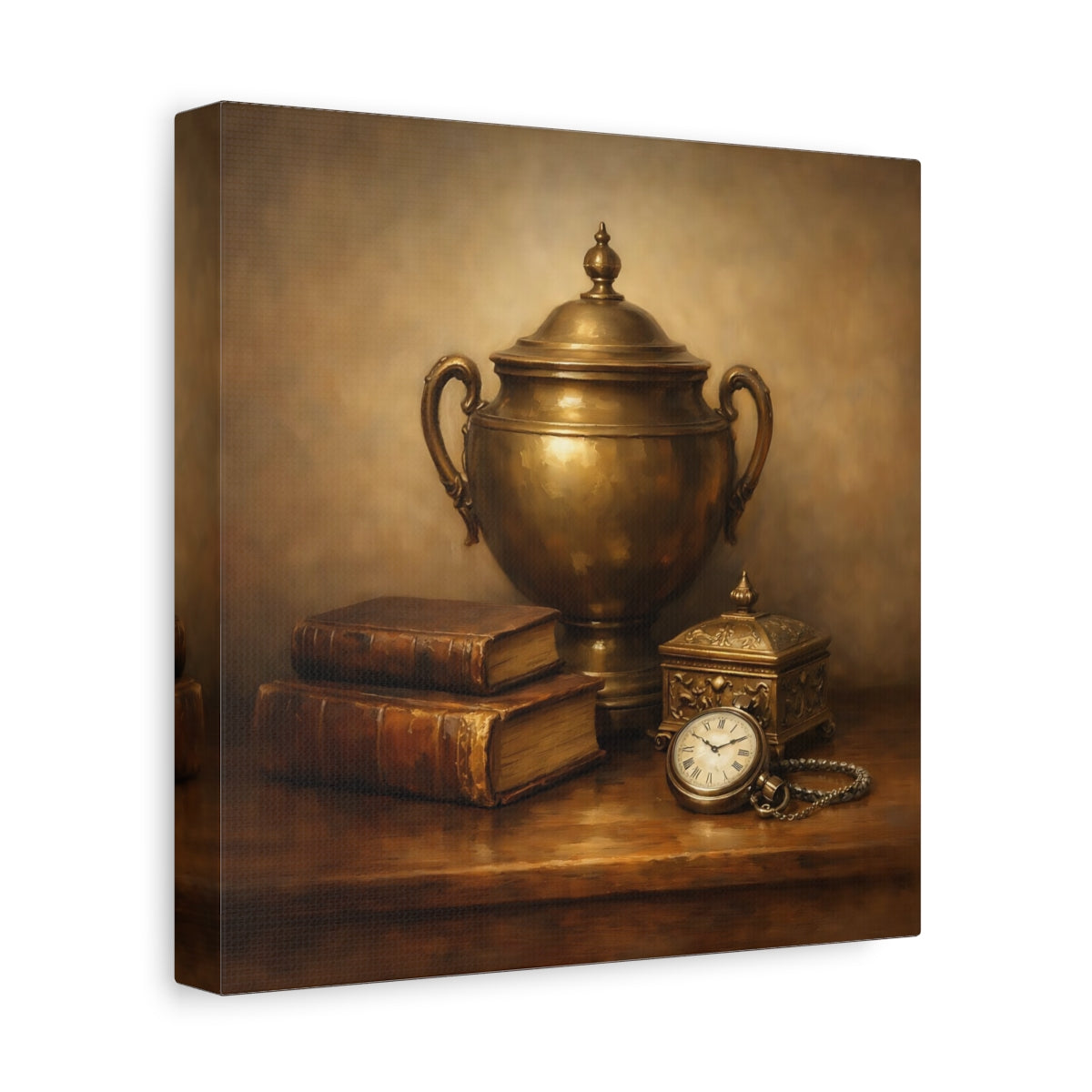 Side Mockup 9. Vintage Vintage Objects Gold And Brown shown as stretched canvas wall art