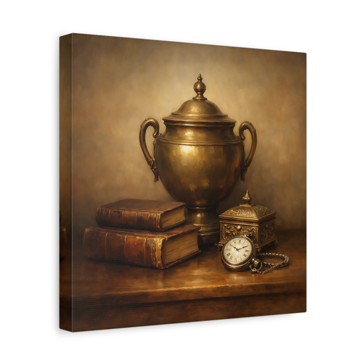 Side Mockup 8. Vintage Vintage Objects Gold And Brown shown as stretched canvas wall art