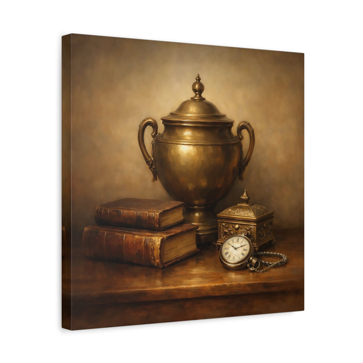 Side Mockup 6. Vintage Vintage Objects Gold And Brown shown as stretched canvas wall art