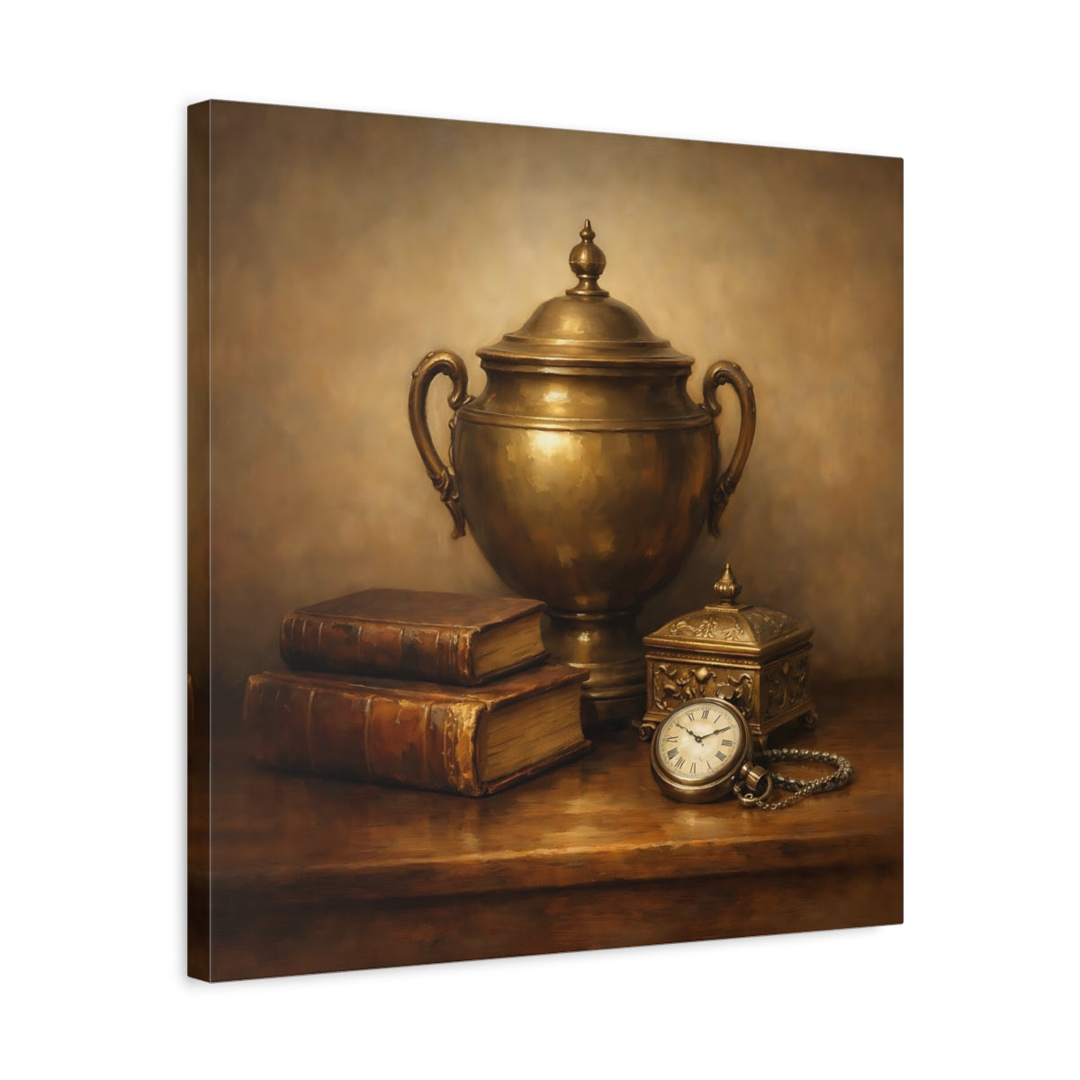 Side Mockup 5. Vintage Vintage Objects Gold And Brown shown as stretched canvas wall art