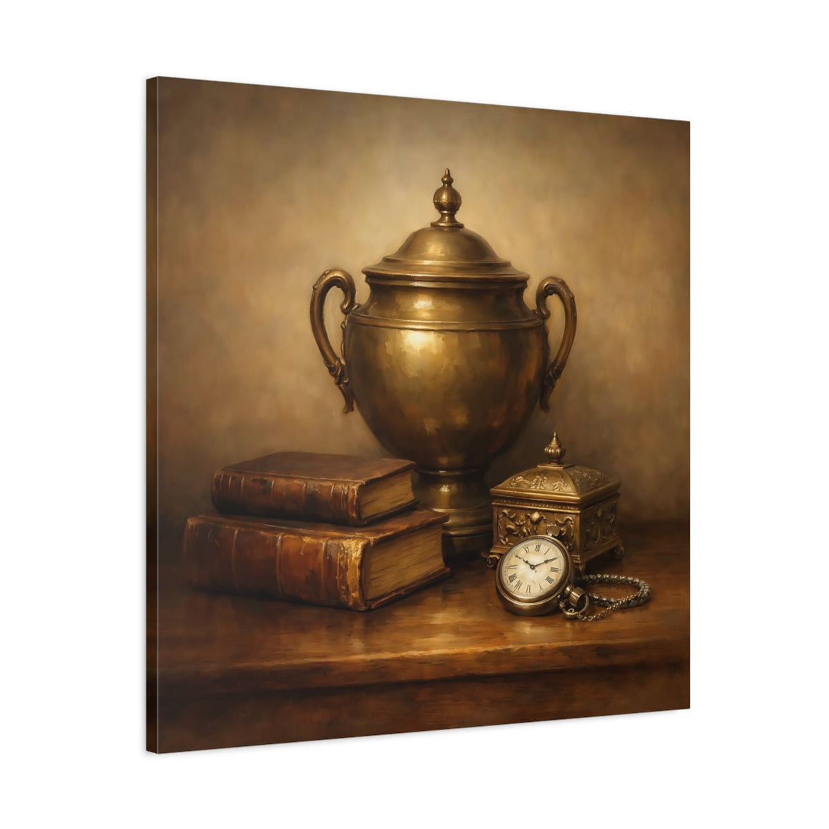 Side Mockup 3. Vintage Vintage Objects Gold And Brown shown as stretched canvas wall art