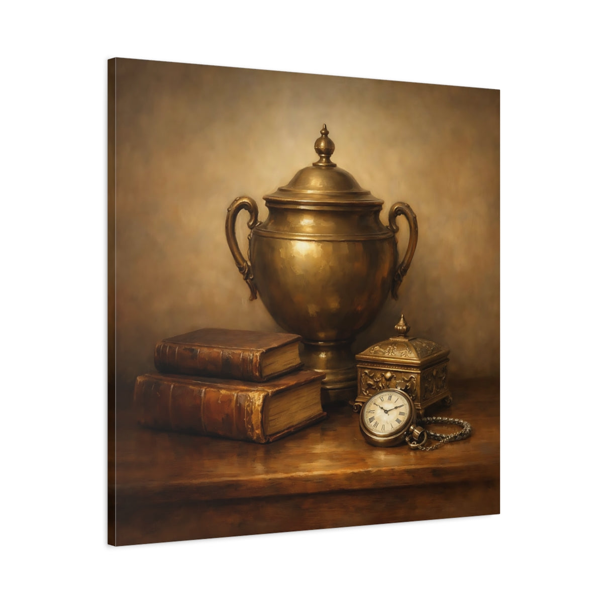 Side Mockup 2. Vintage Vintage Objects Gold And Brown shown as stretched canvas wall art