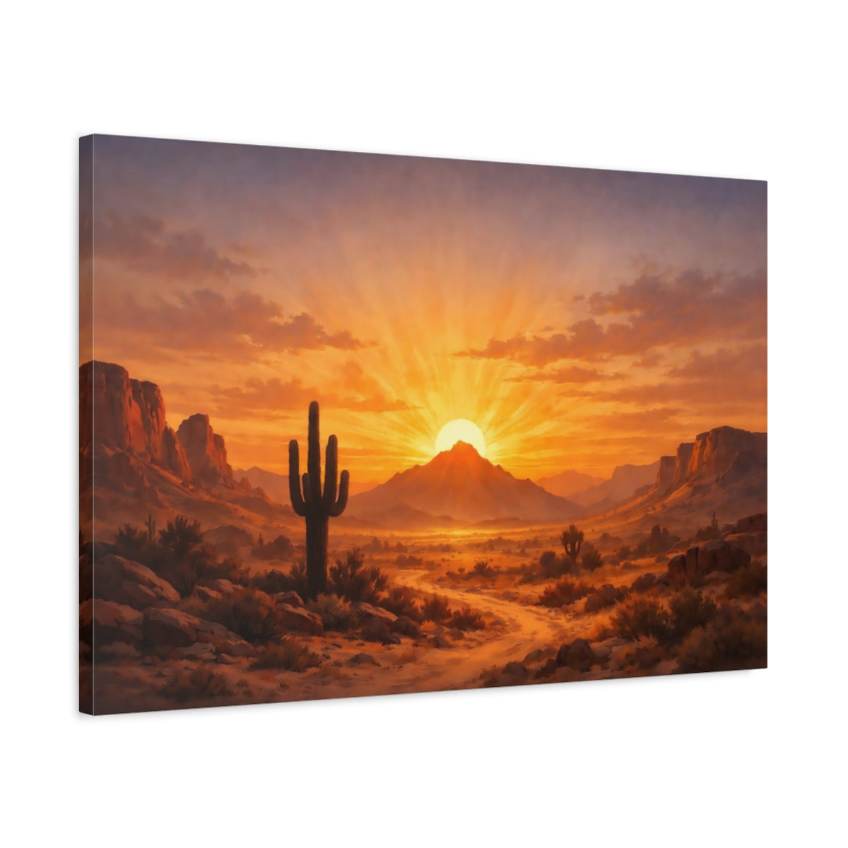 Vintage Desert Sunset Nature - Canvas Wall Art Print
