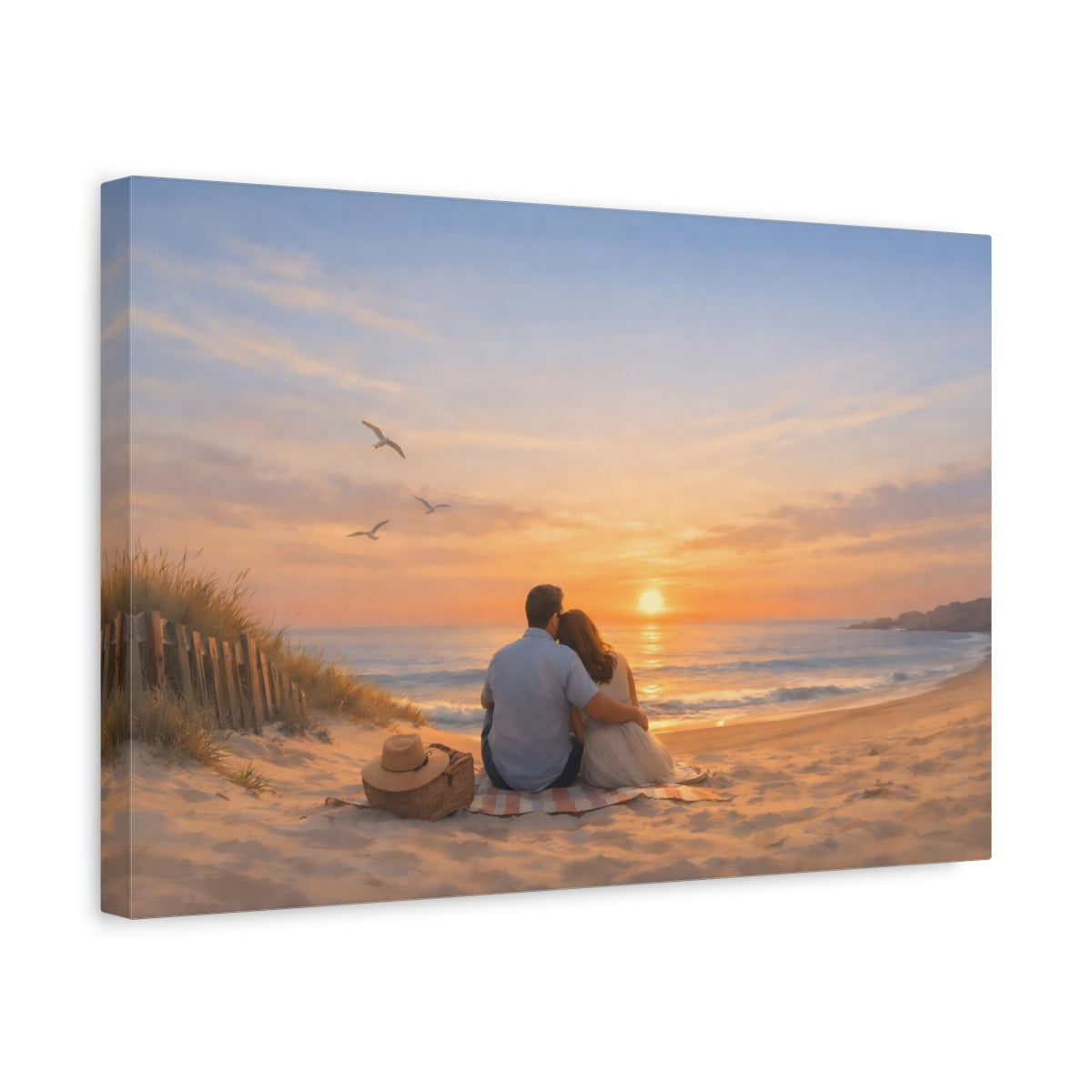 Contemporary Beach Sunset Couple Nature - Canvas Wall Art Print