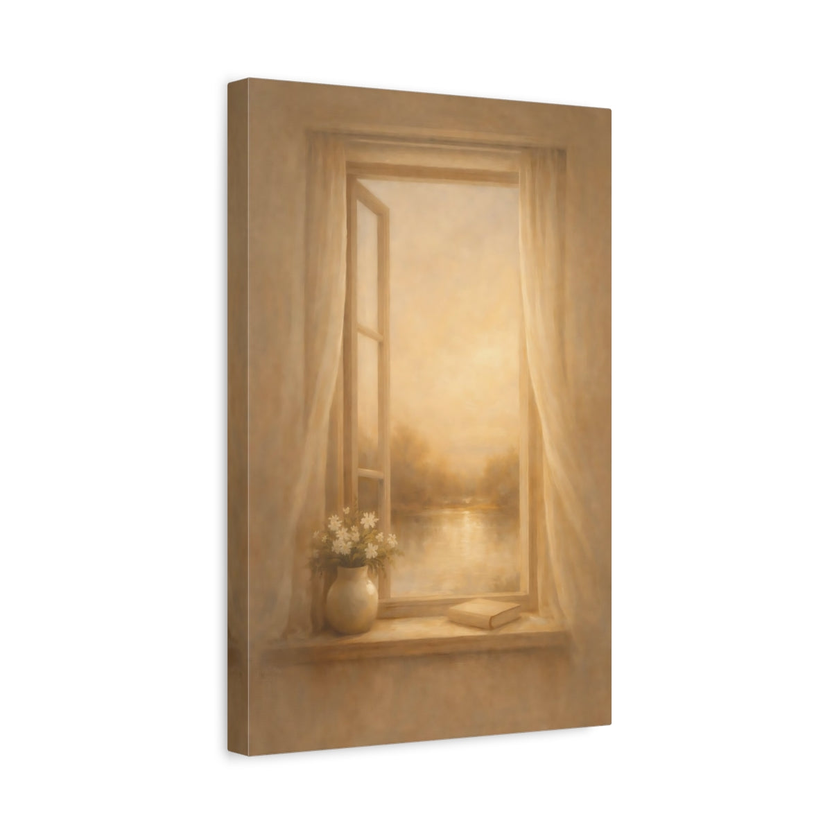Side Mockup 4. Nature Open Window Warm Tones shown as stretched canvas wall art