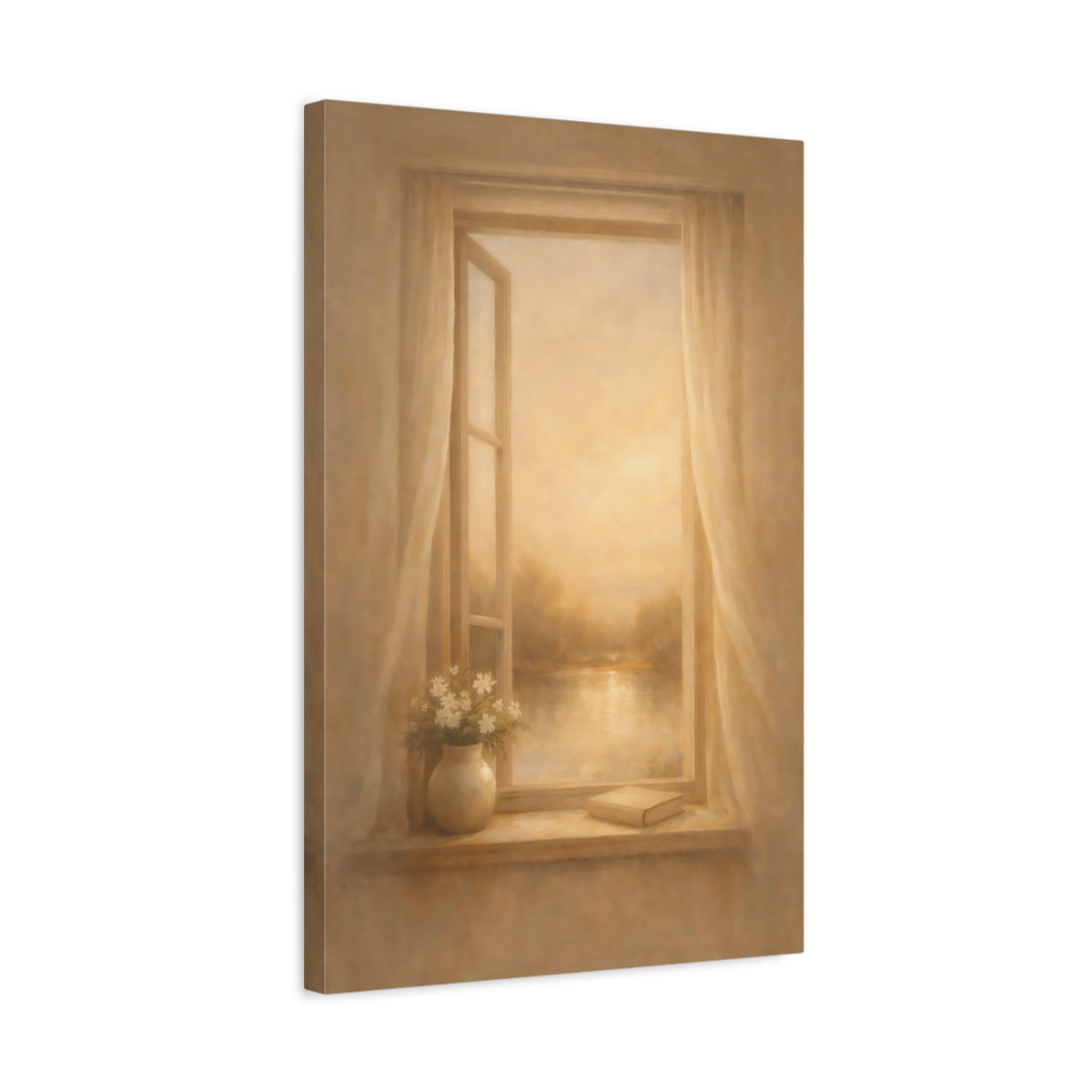 Side Mockup 3. Nature Open Window Warm Tones shown as stretched canvas wall art