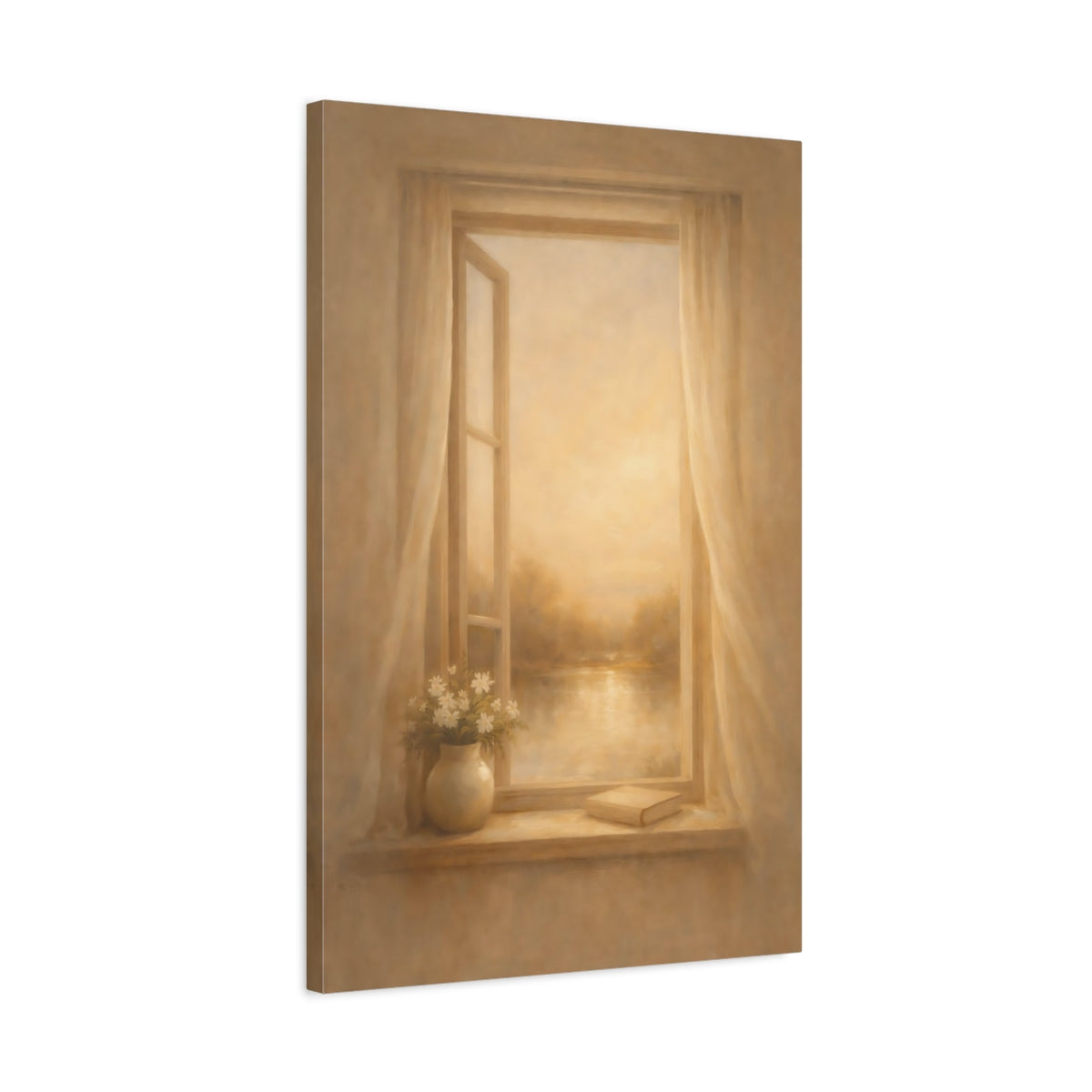 Side Mockup 2. Nature Open Window Warm Tones shown as stretched canvas wall art