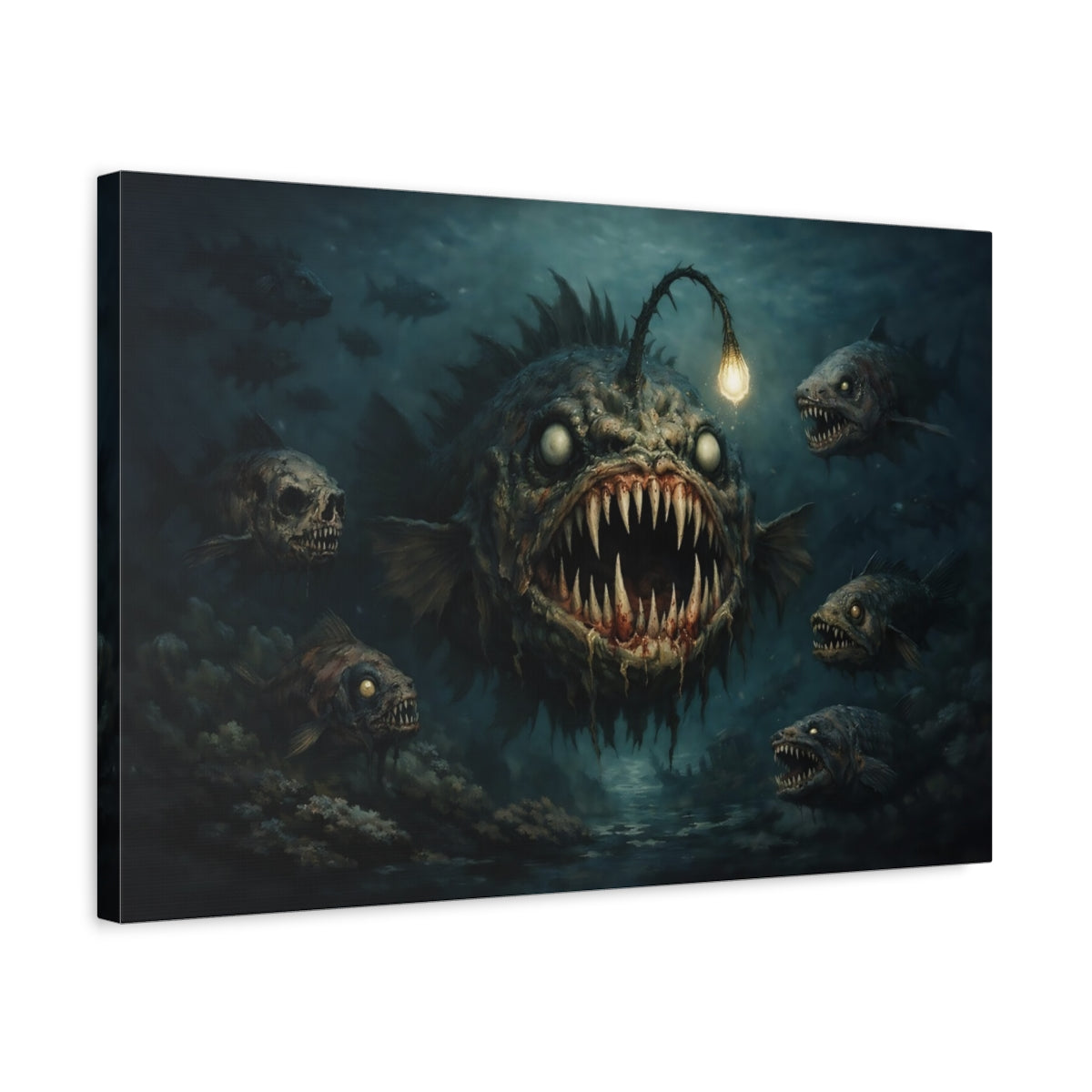 Horror Monster Fish Dark Deep Sea - Canvas Wall Art Print