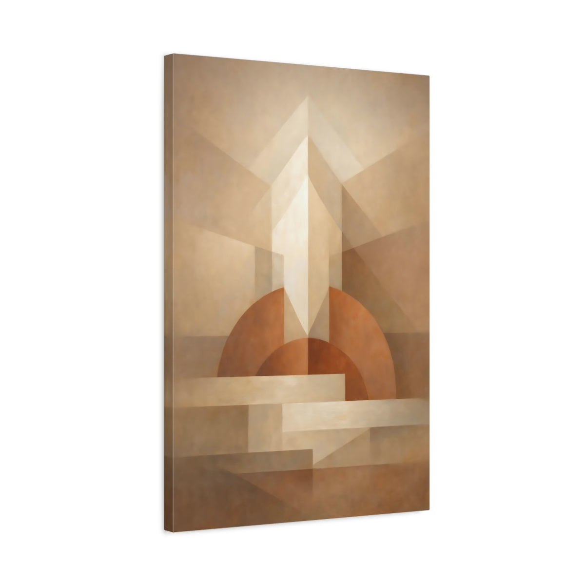 Side Mockup 2. Abstract Geometric Forms Neutral Tones shown as stretched canvas wall art